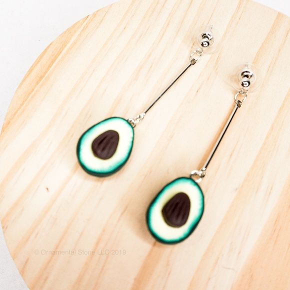 Avocado Halves 925 Silver Long Earrings #49 - Picture 5 of 5